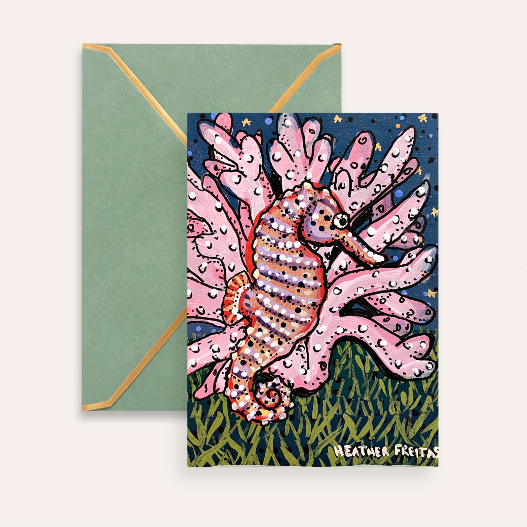 Starry Night Seahorse Fine Art Greeting Card