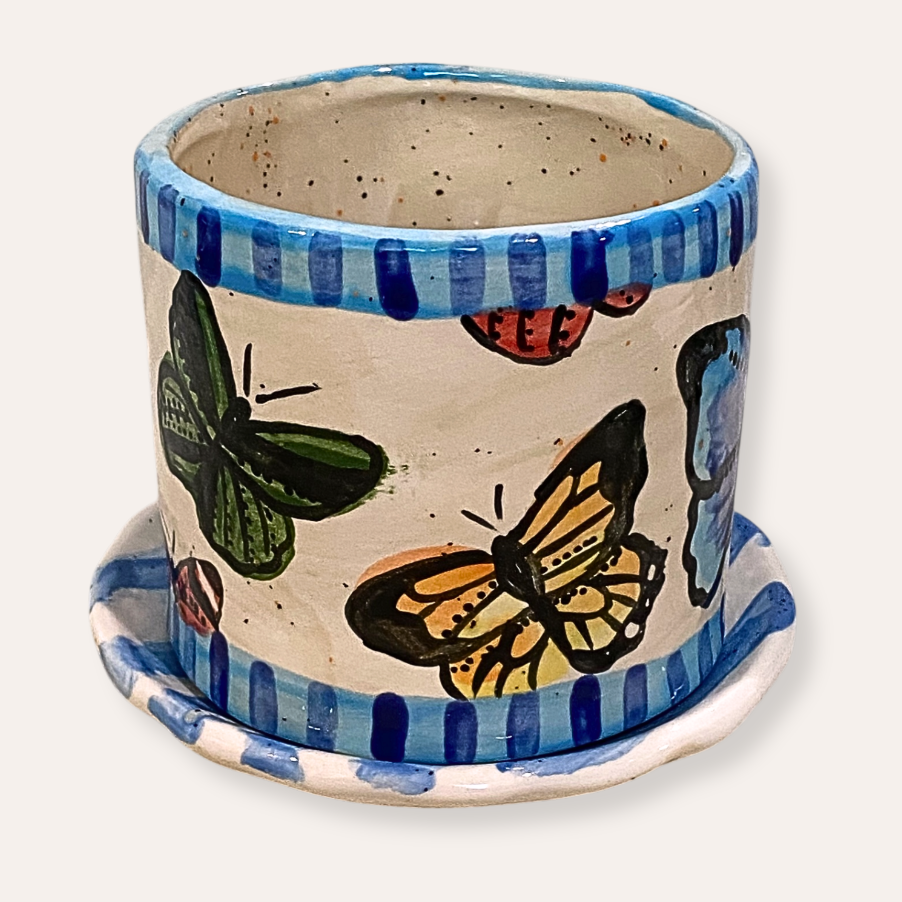 Butterfly Hand Painted Ceramic 4 inch planter