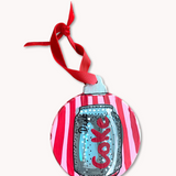 Pink Stripe Diet Soda Hand Painted Ornament