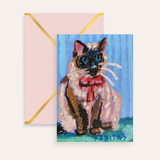 Seal Point Cat With Bow Fine Art Greeting Card