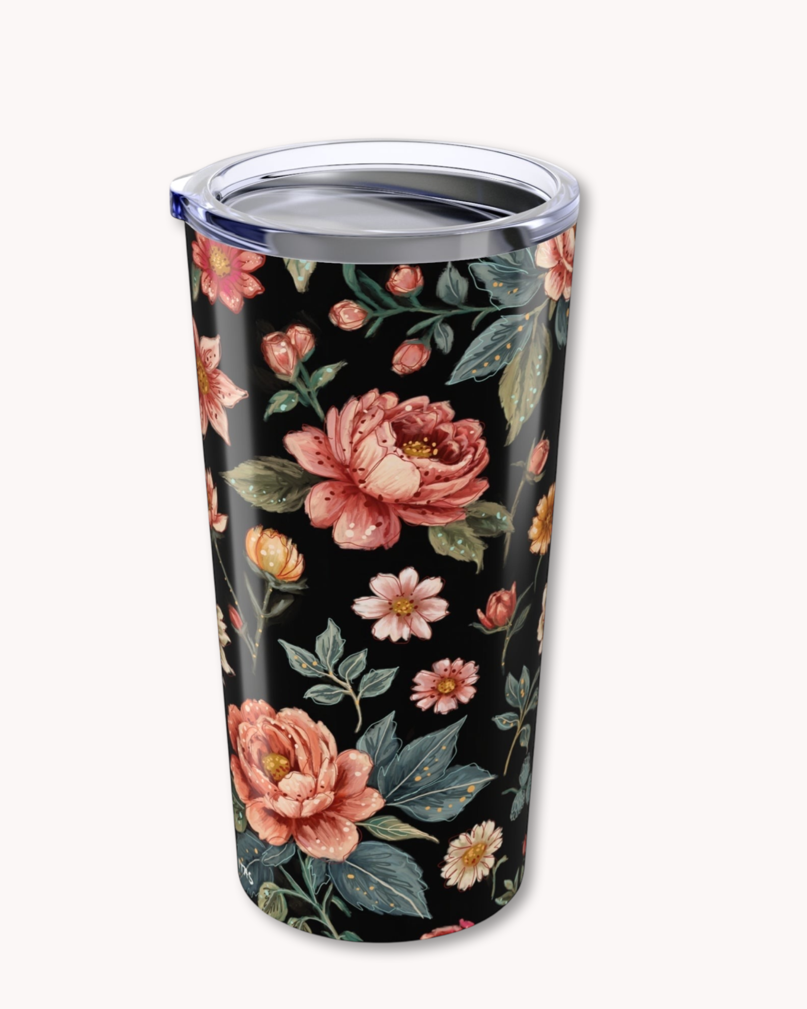 Black Vintage Flowers 20oz Tumbler