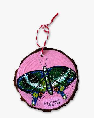 Pink Bliss & Green Glow Butterfly - Hand Painted Ornament