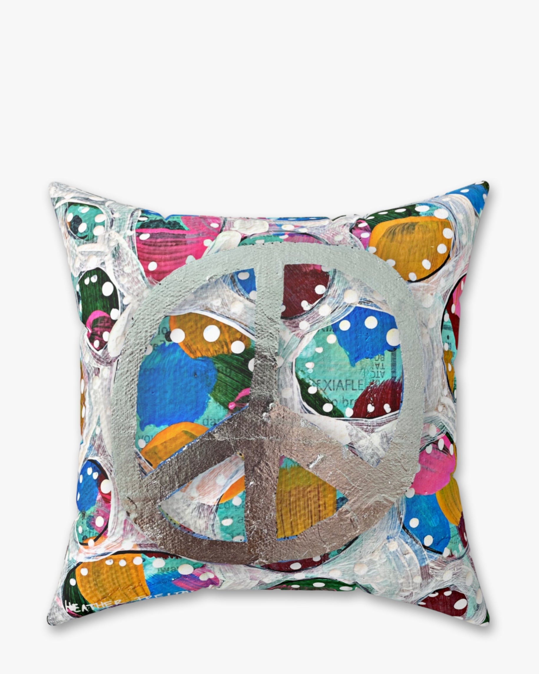 Silver Glam Peace Sign Faux Suede Pillow