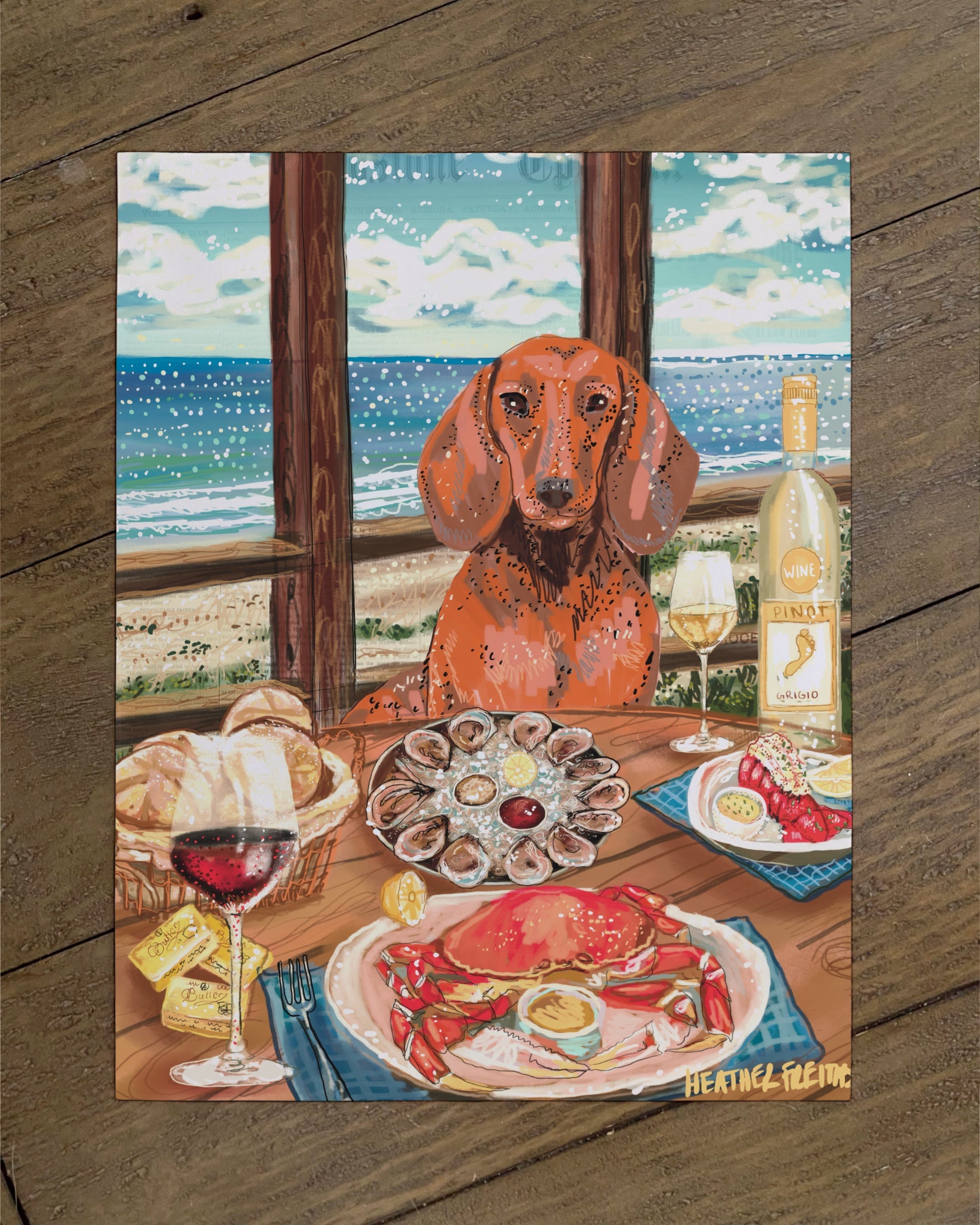 Build Your Own Dining Dog Art Print - Dachshund