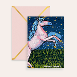 Pink Unicorn Starry Night Fine Art Greeting Card