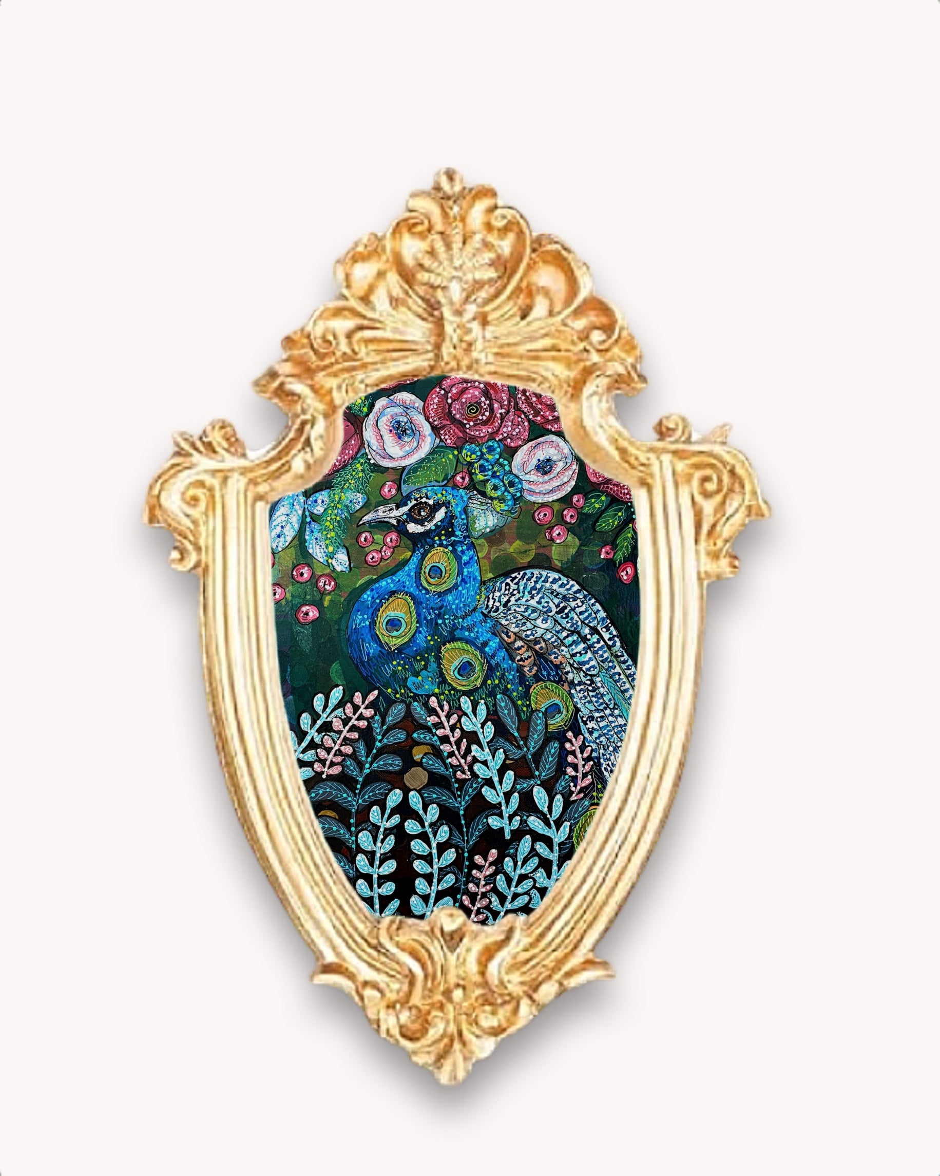 Blue Boy Peacock Framed Magnet ( Small )