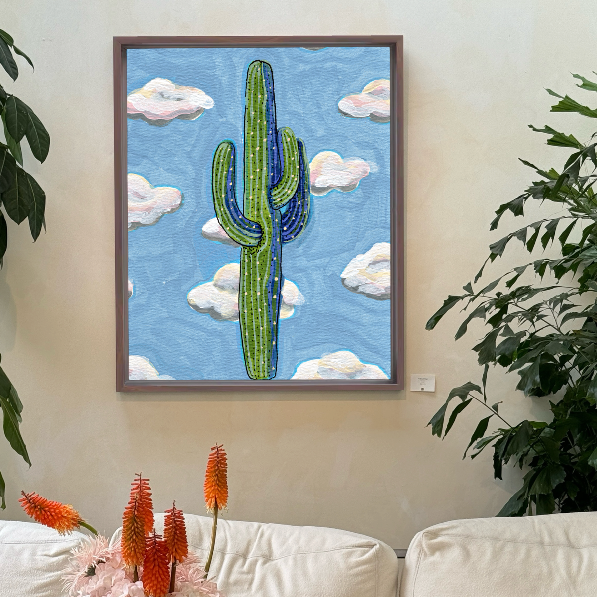 Saguaro Clouds Framed Fine Art Canvas Print