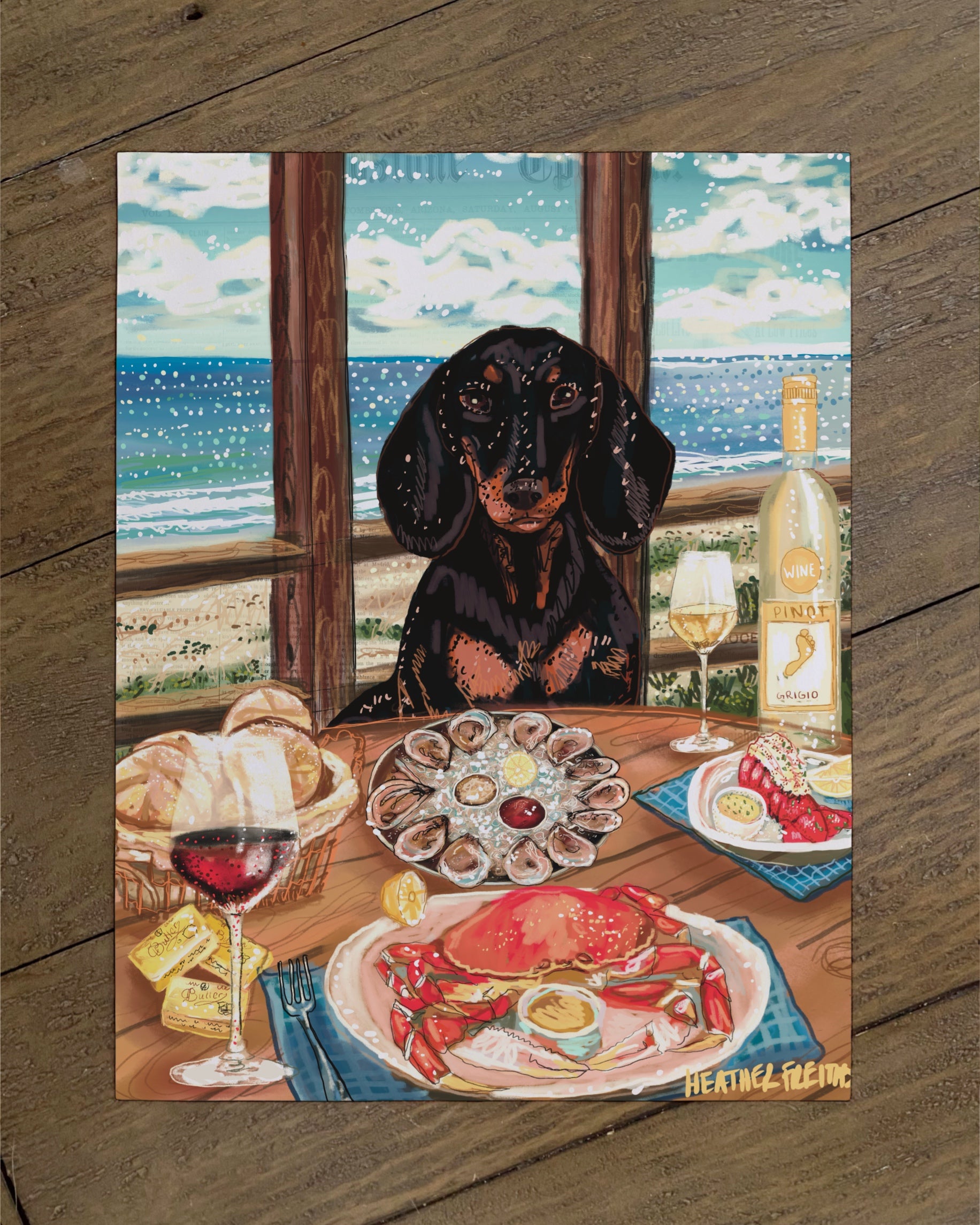 Build Your Own Dining Dog Art Print - Dachshund