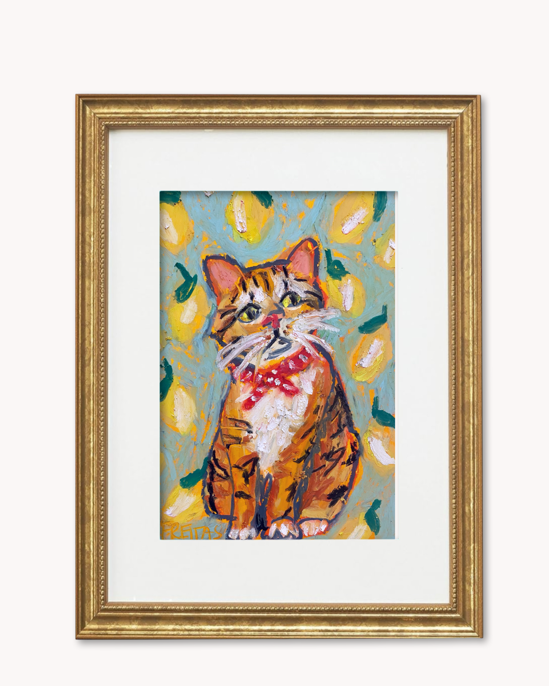 When Life Gives You Lemons Cat ( Framed Original Oil Pastel Art )