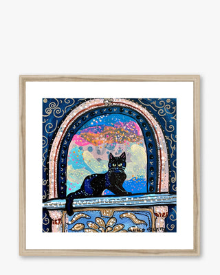 Royal Black Cat In Archway Framed & Mounted Print