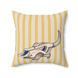 Yellow Stripe Cow Skull Velveteen Throw Pillow