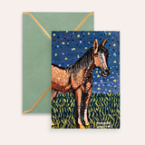 Brown Horse Starry Night Fine Art Greeting Card