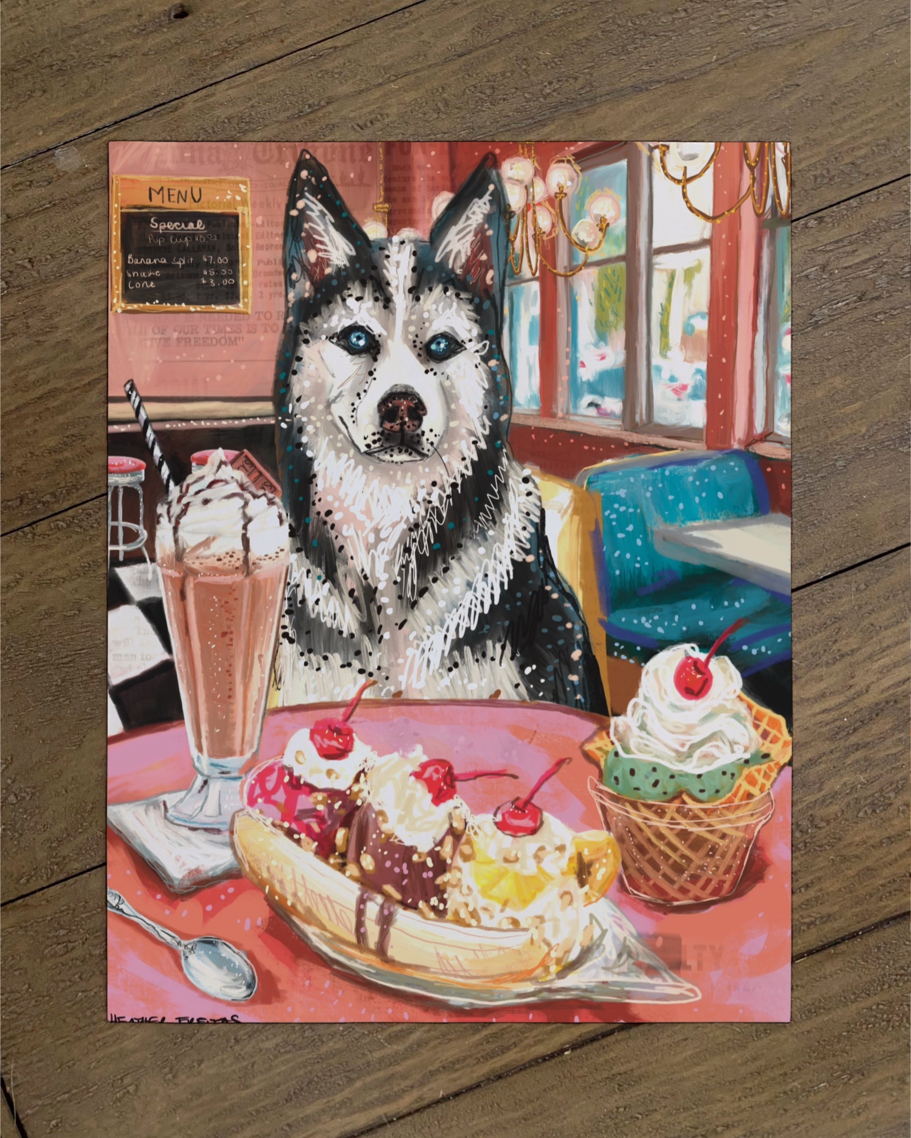 Husky - Build Your Own Dining Dog Paper Print