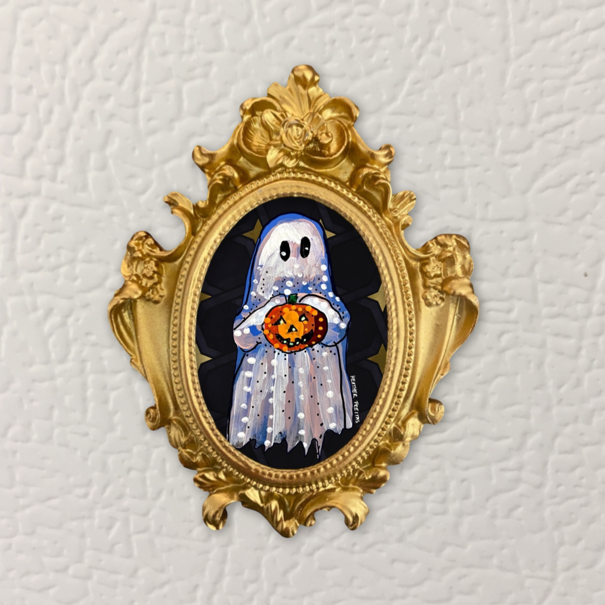Pumpkin Ghost Framed Small Magnet