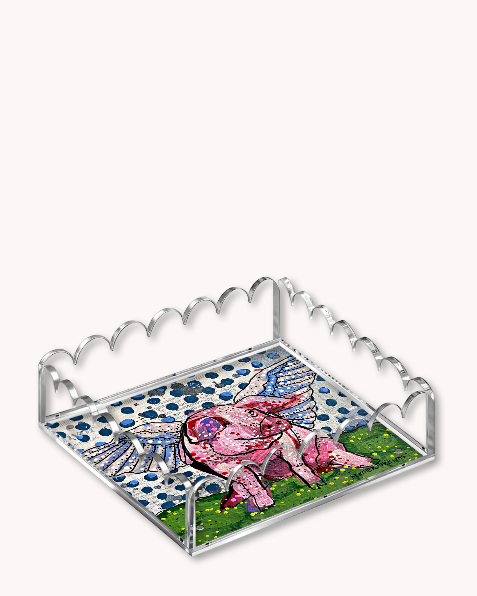 Polka Dot Flying Pig Acrylic Tray