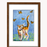 Orange Tabby & Monarchs ( Framed Original Oil Pastel Art )