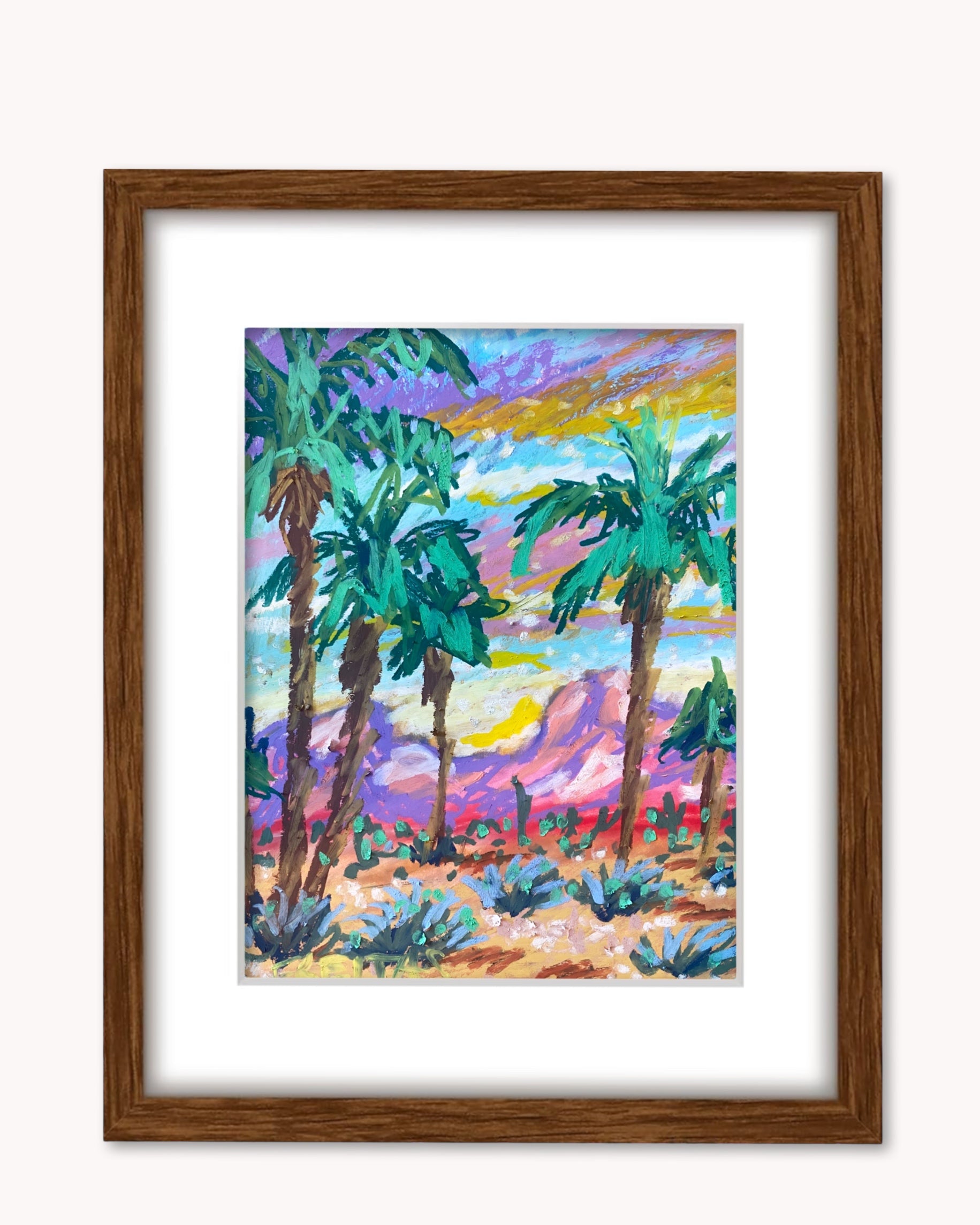 Desert Palms ( Framed Original Oil Pastel Art )