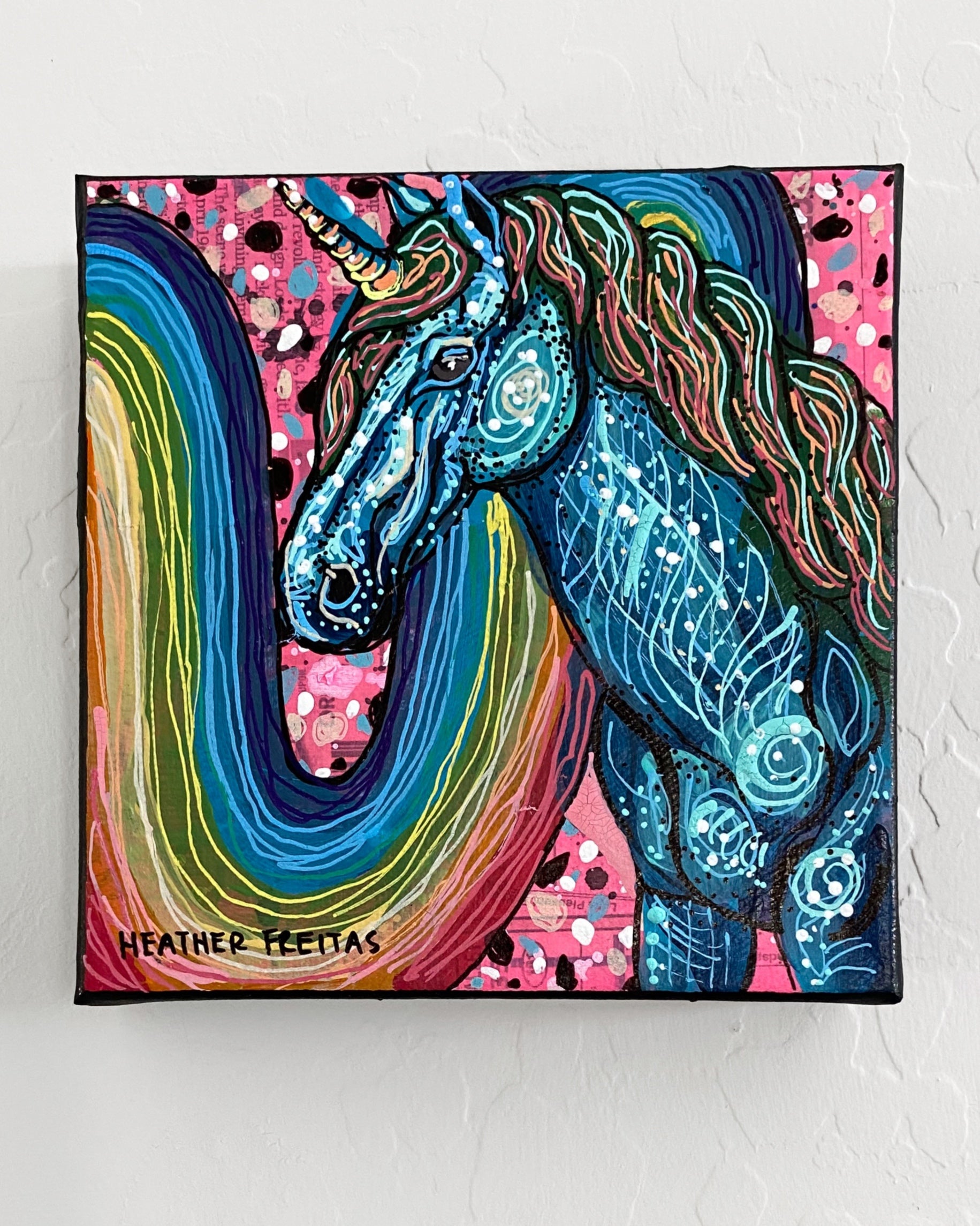 Vintage Rainbow Unicorn ( Original Painting )