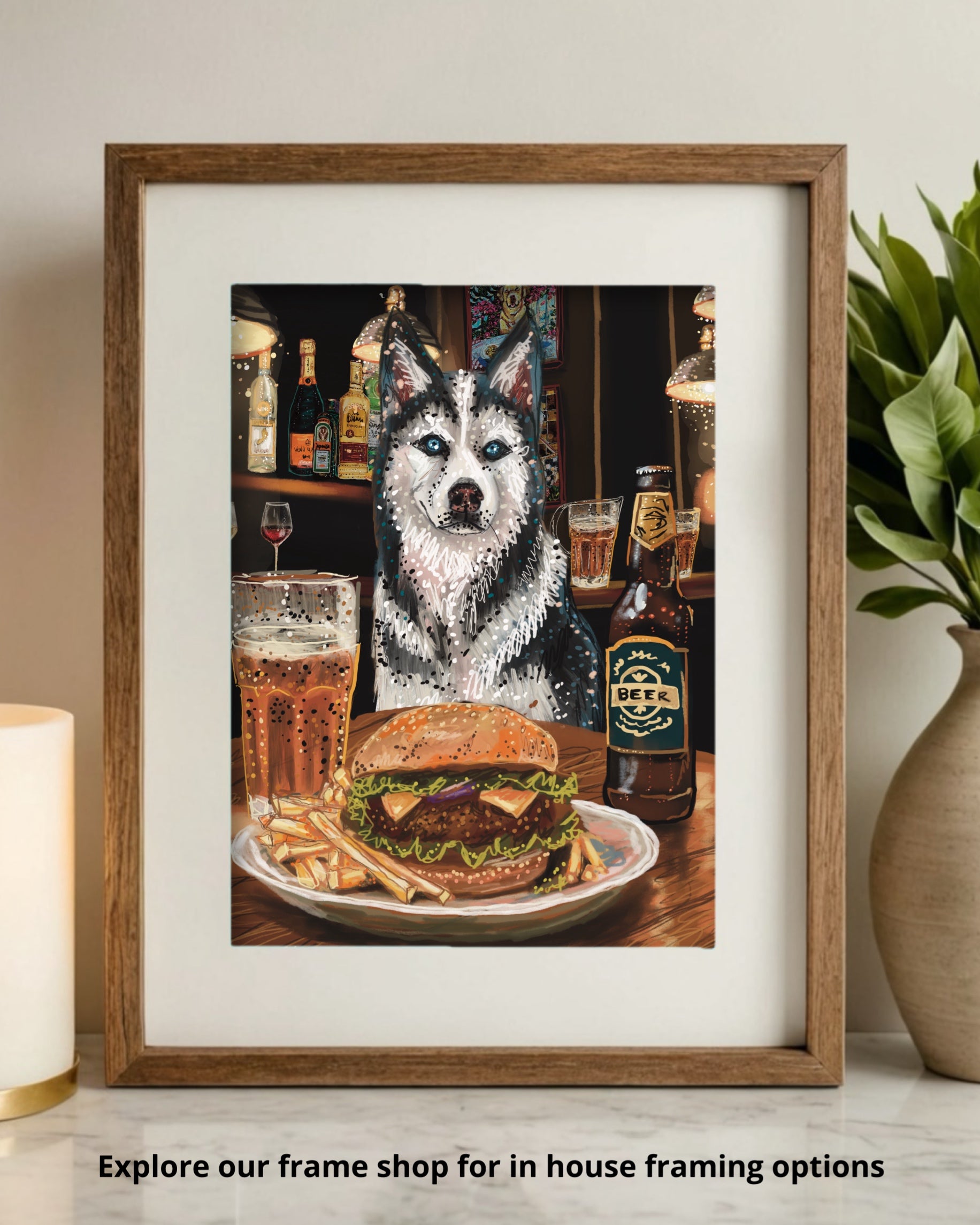 Husky - Build Your Own Dining Dog Paper Print