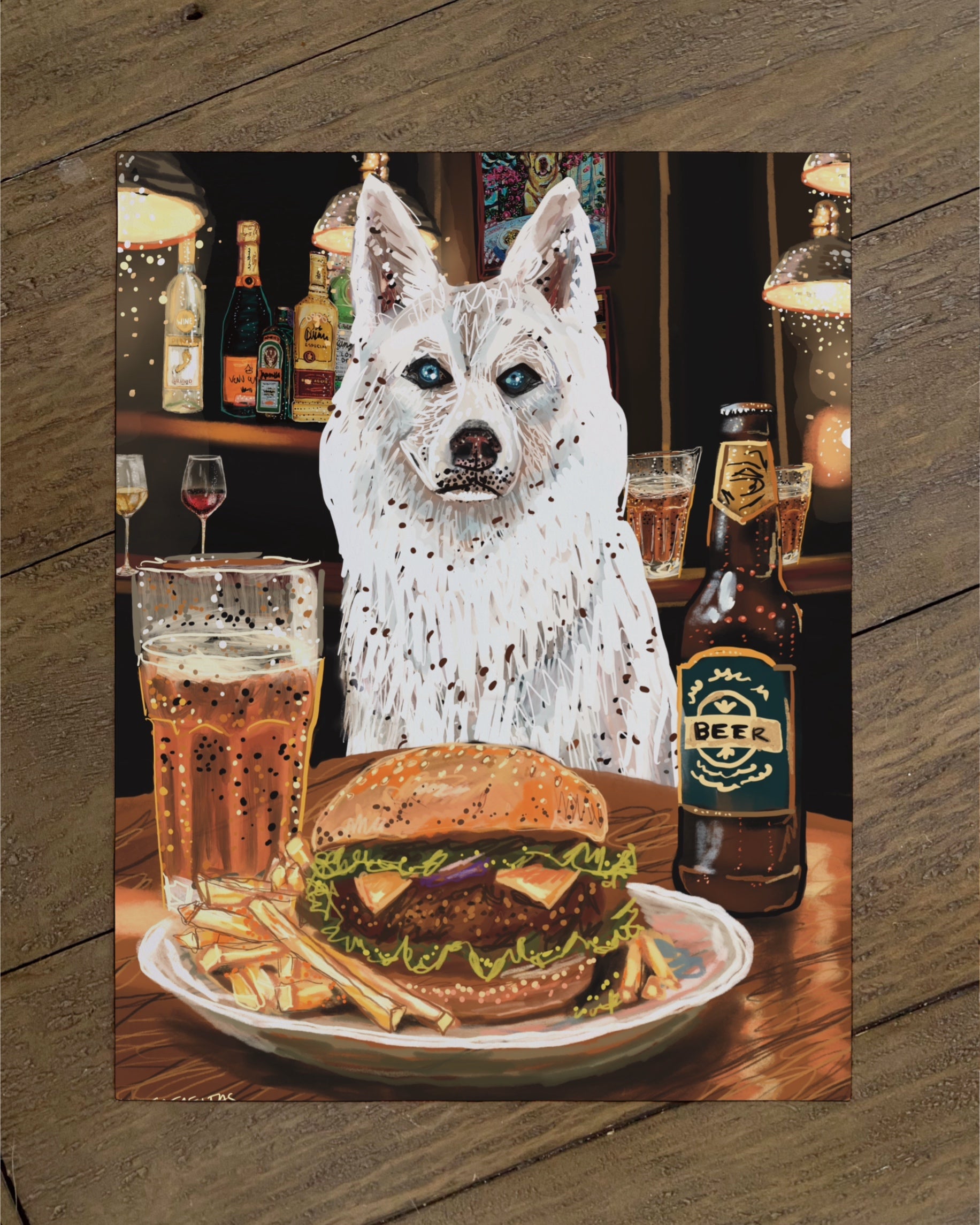 Husky - Build Your Own Dining Dog Paper Print