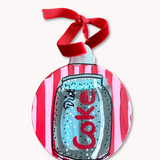 Red & Pink Stripe Diet Soda Hand Painted Ornament