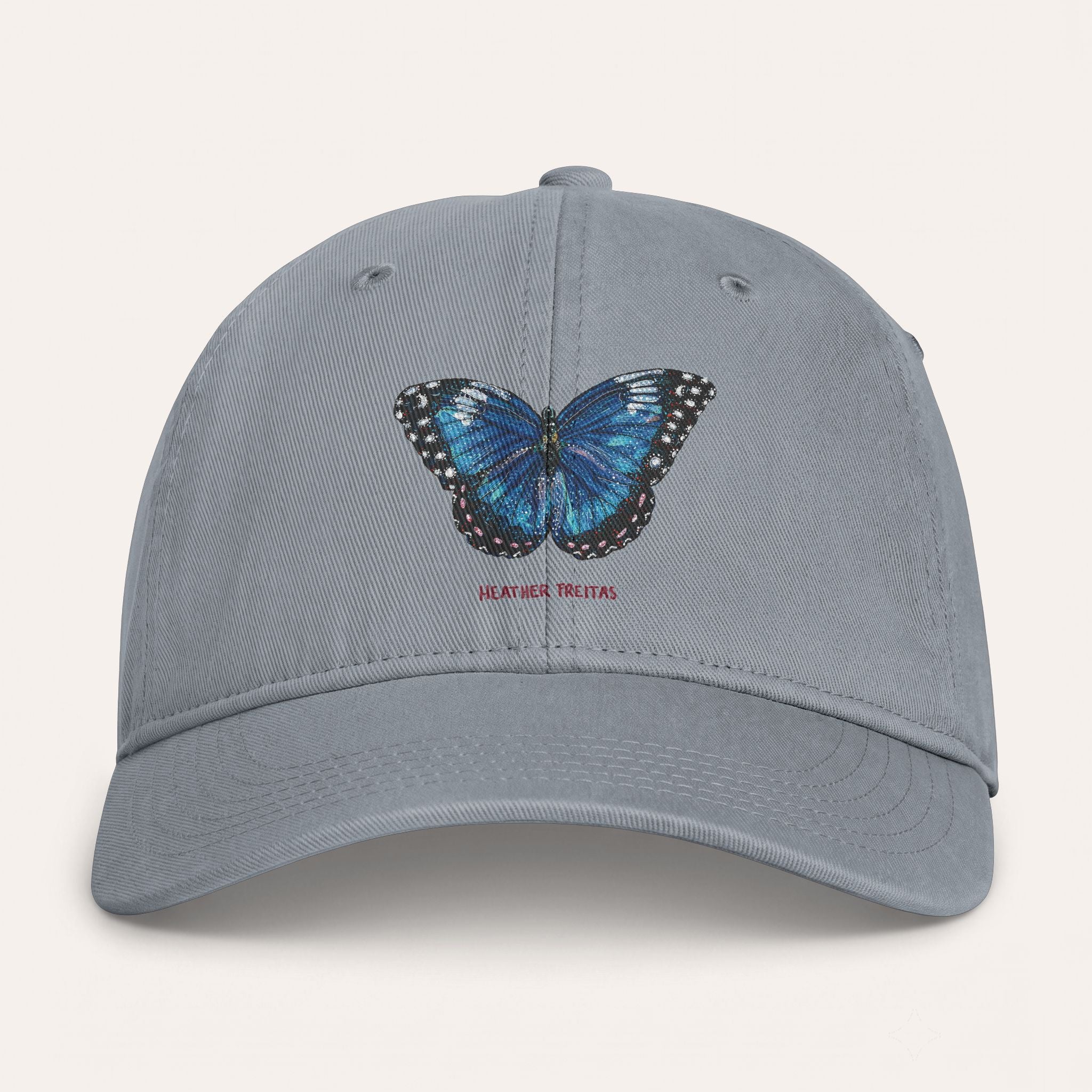 Blue Butterfly Washed Cotton Cap