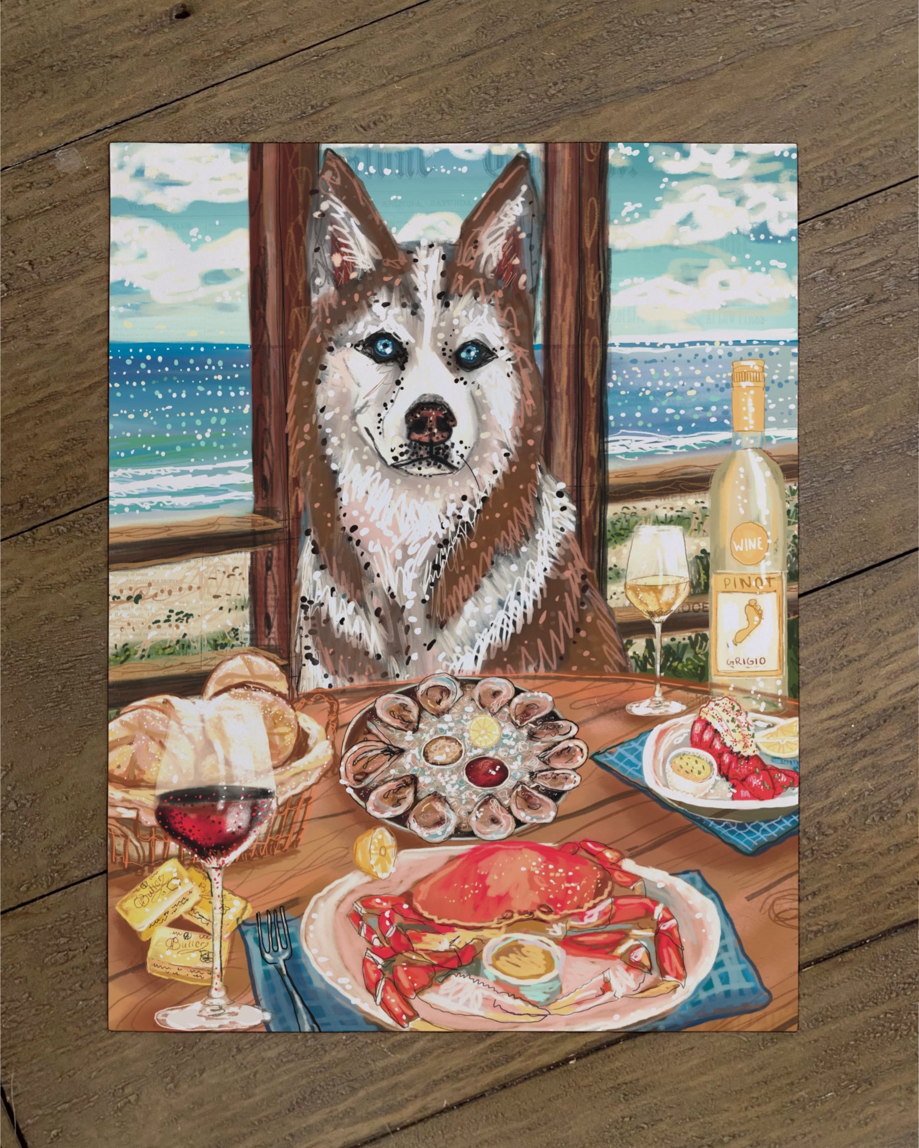 Husky - Build Your Own Dining Dog Paper Print