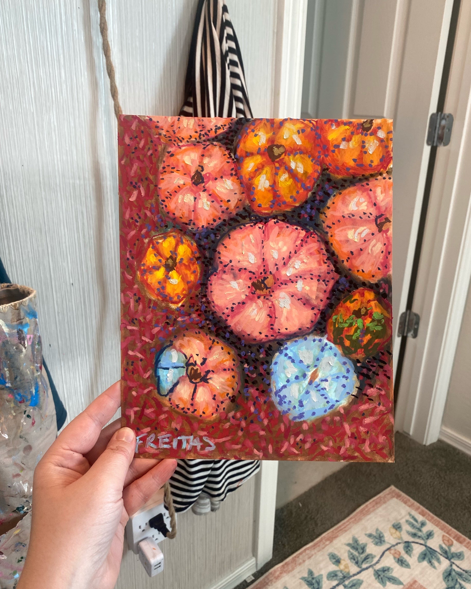Pumpkins ( Framed Original Oil Pastel Art )