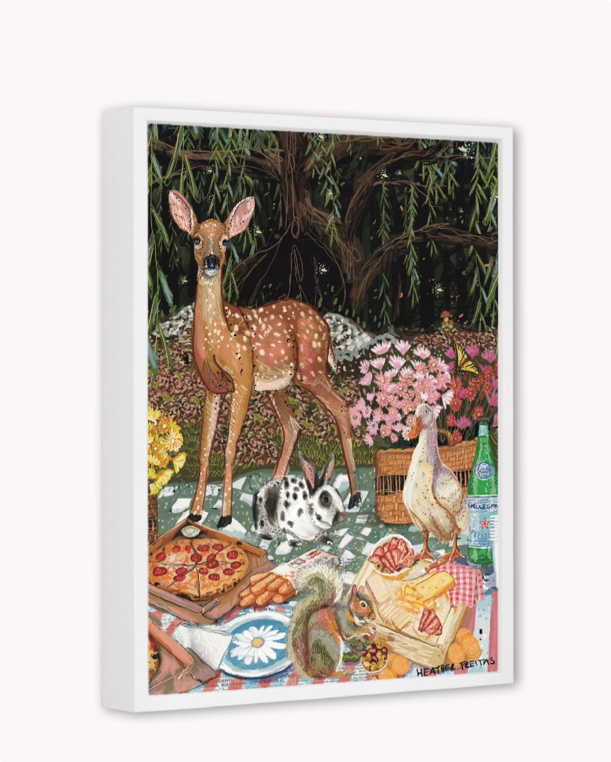 Woodland Critters Picnic Framed Canvas Print