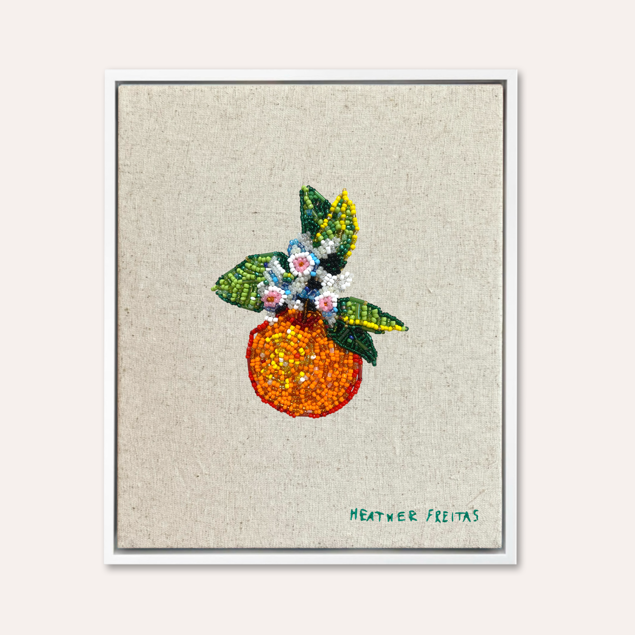 Orange Blossom Beaded Embroidery Wall Art