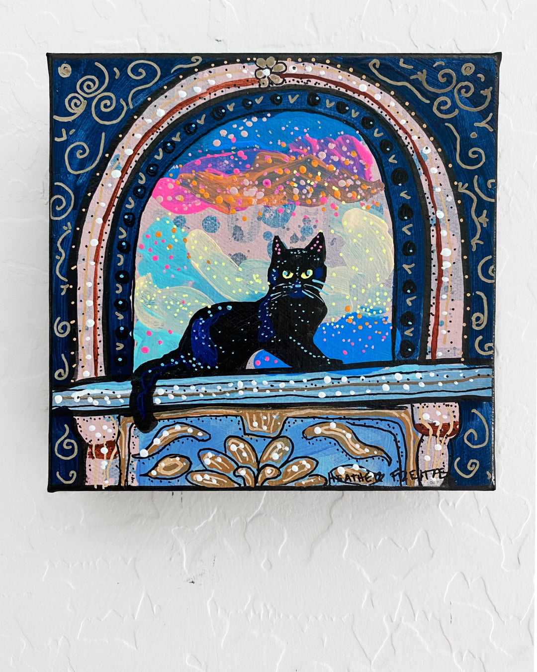 Royal Black Cat In Archway( Original Painting )