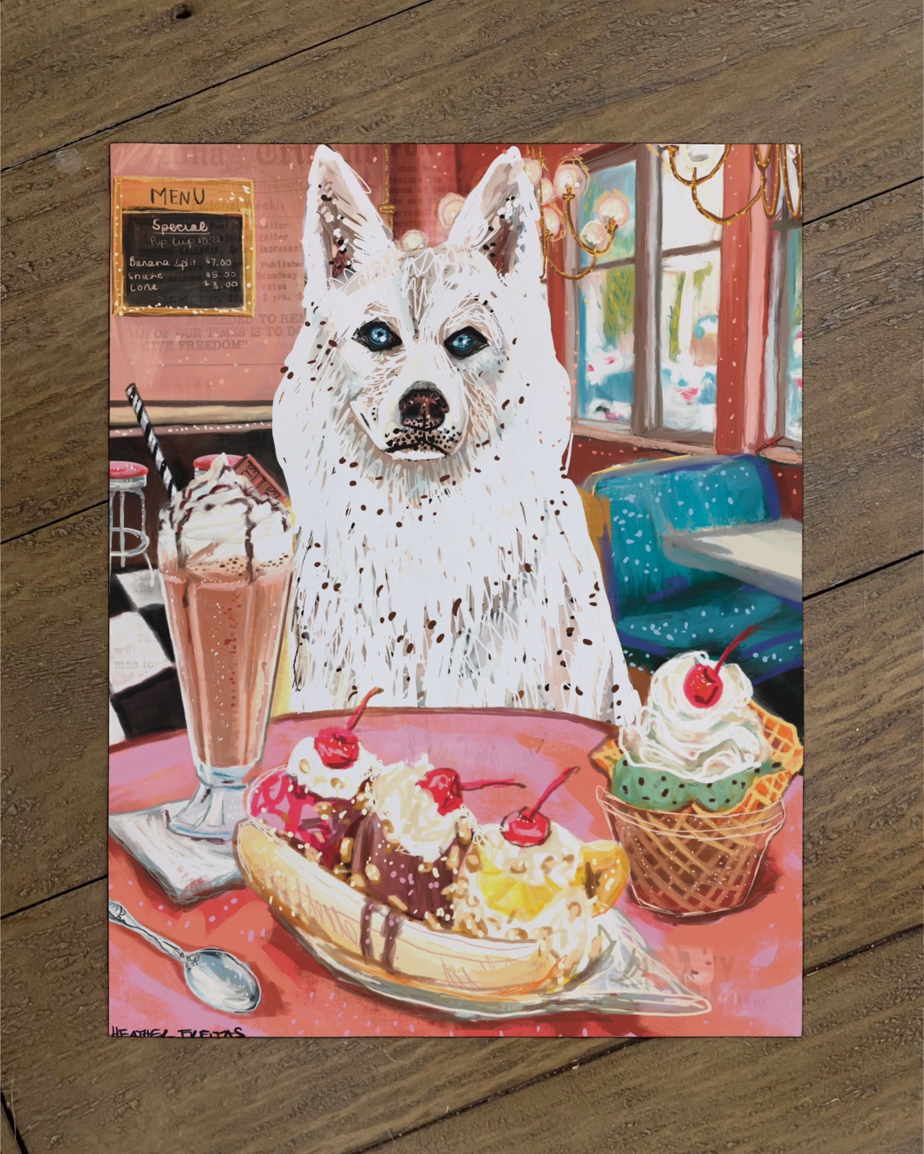Husky - Build Your Own Dining Dog Paper Print