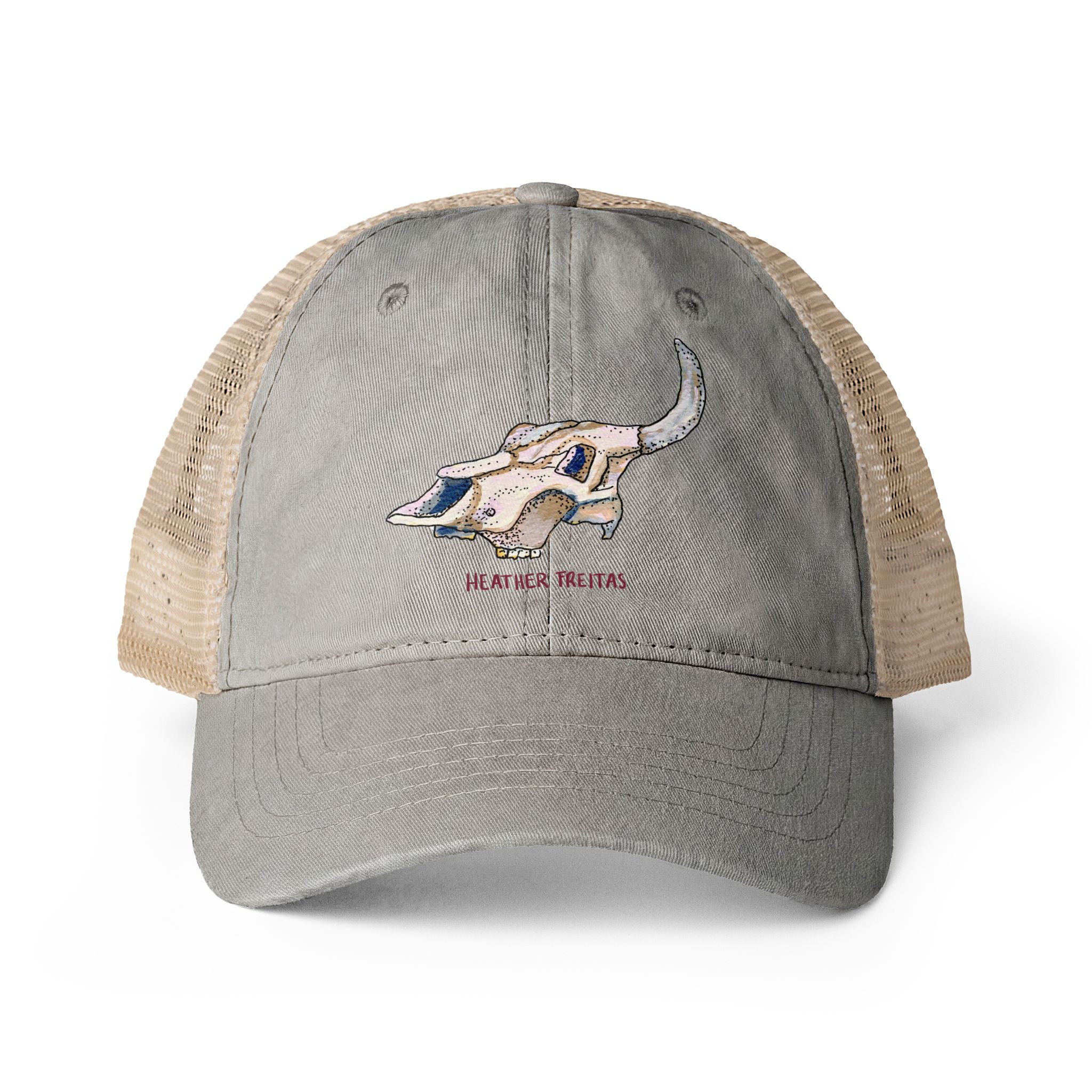 Resting Cow Skull Women's Washed Mesh-Back Cap