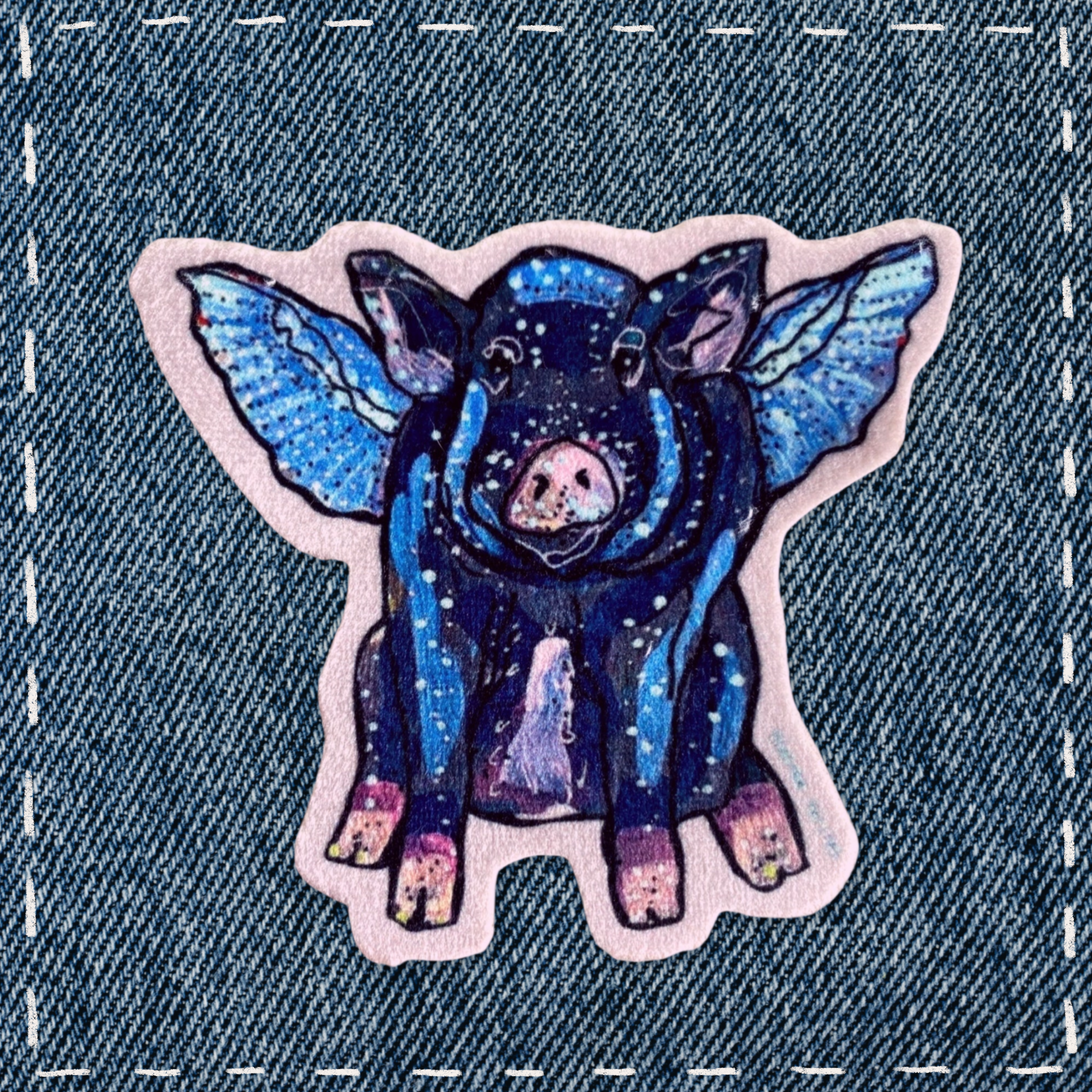 Blue Flying Pig - Sew On Velveteen Patch
