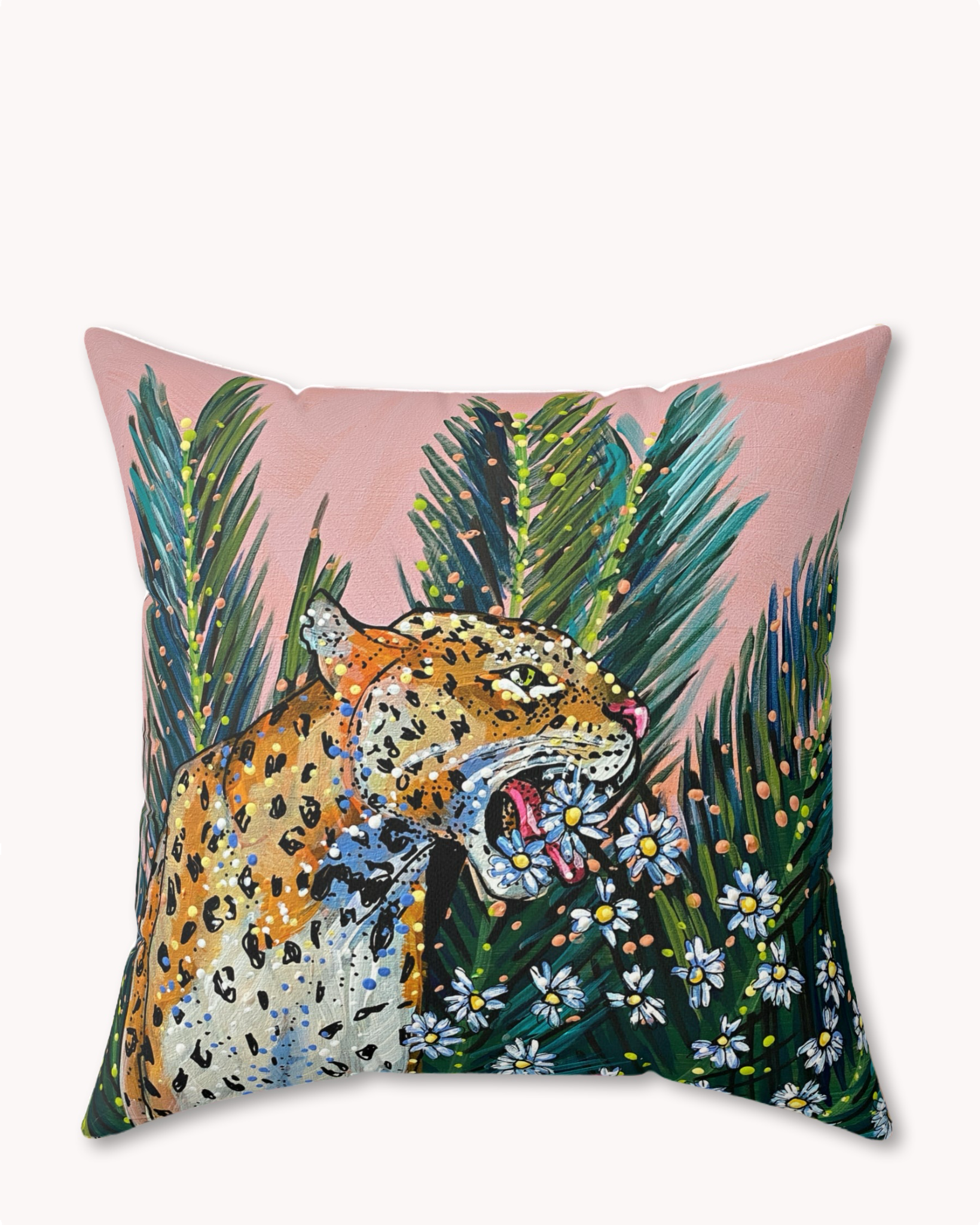 Jaguar Daisy Decorative Faux Suede Throw Pillow