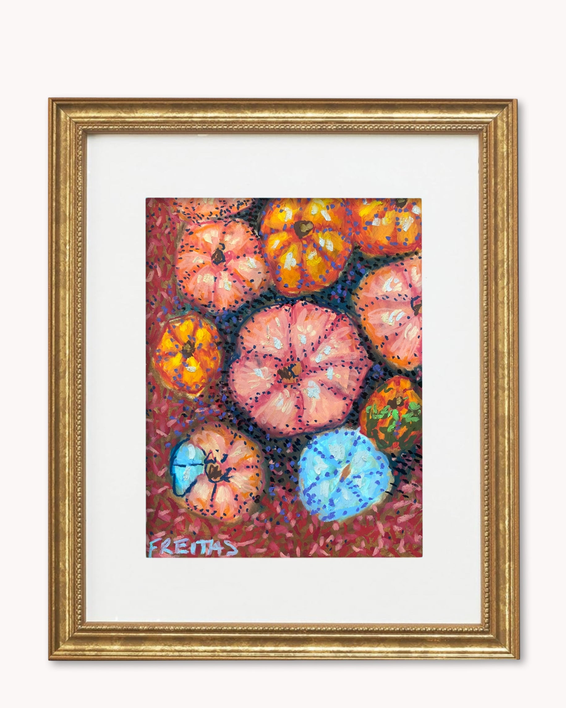 Pumpkins ( Framed Original Oil Pastel Art )