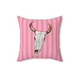 Pink Stripe Cow Skull Velveteen Throw Pillow