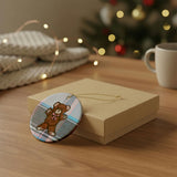 Teddy Bear With Pink Ribbon Ceramic Ornament