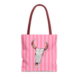 Pink Stripe Cow Skull Tote Bag