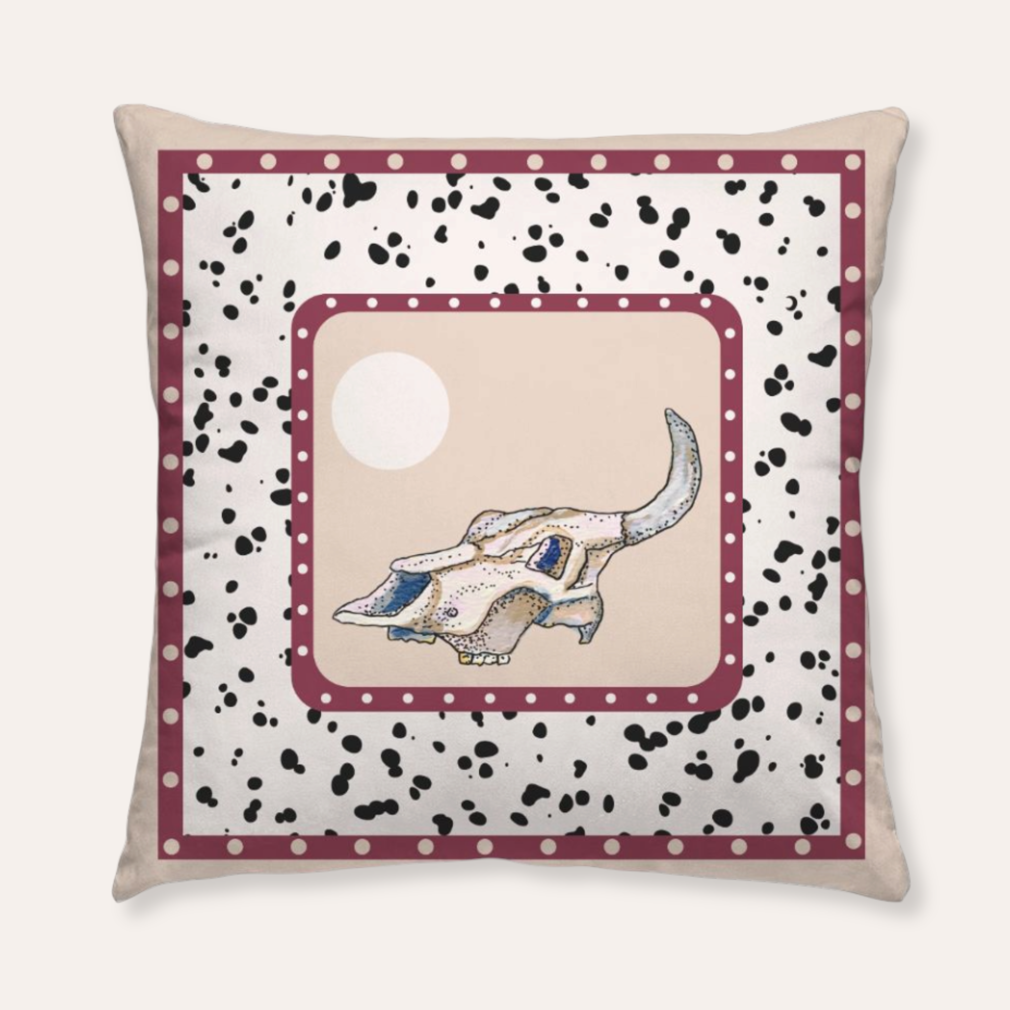 Dalmatian Cow Skull Southwest Faux Suede Throw Pillow