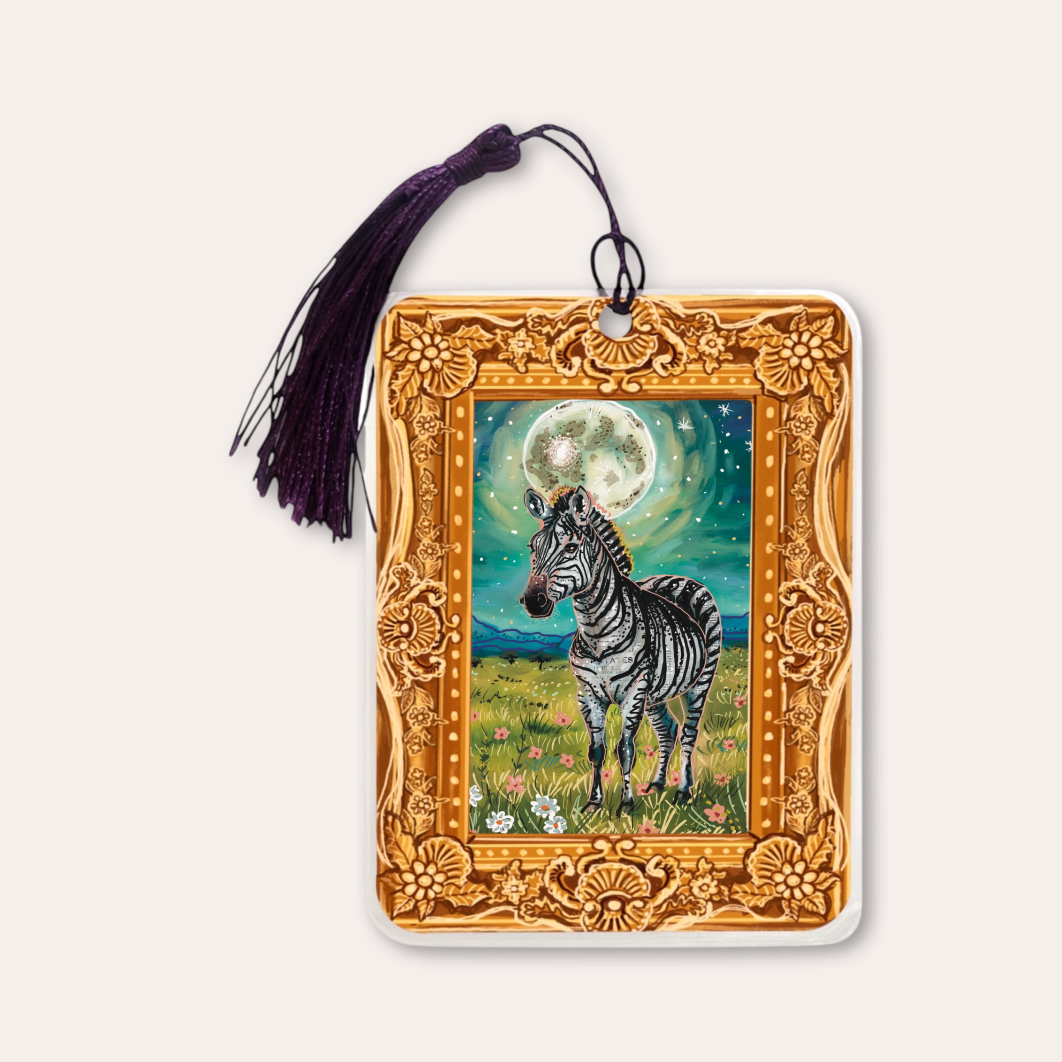Floral Zebra Fine Art Painting Bookmark