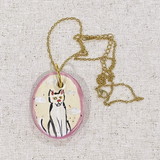 White Cat Hand Painted Ceramic Necklace