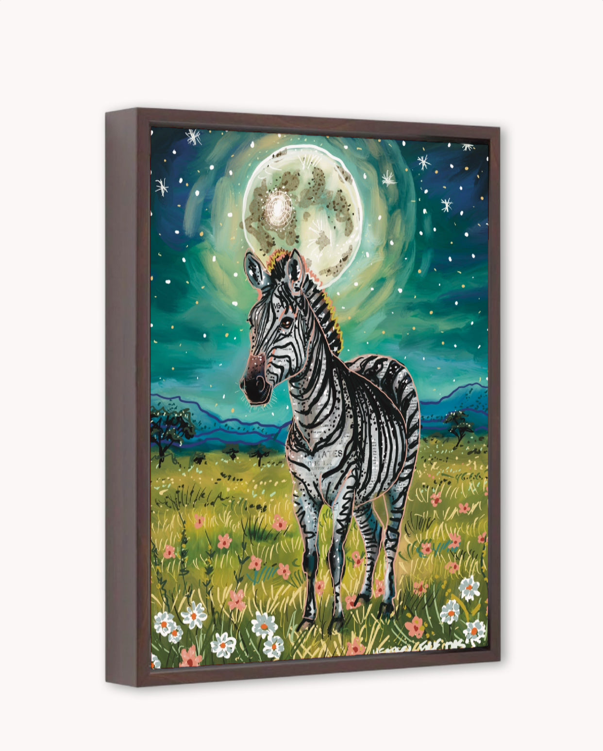 Zebra Flowers Framed Canvas Print