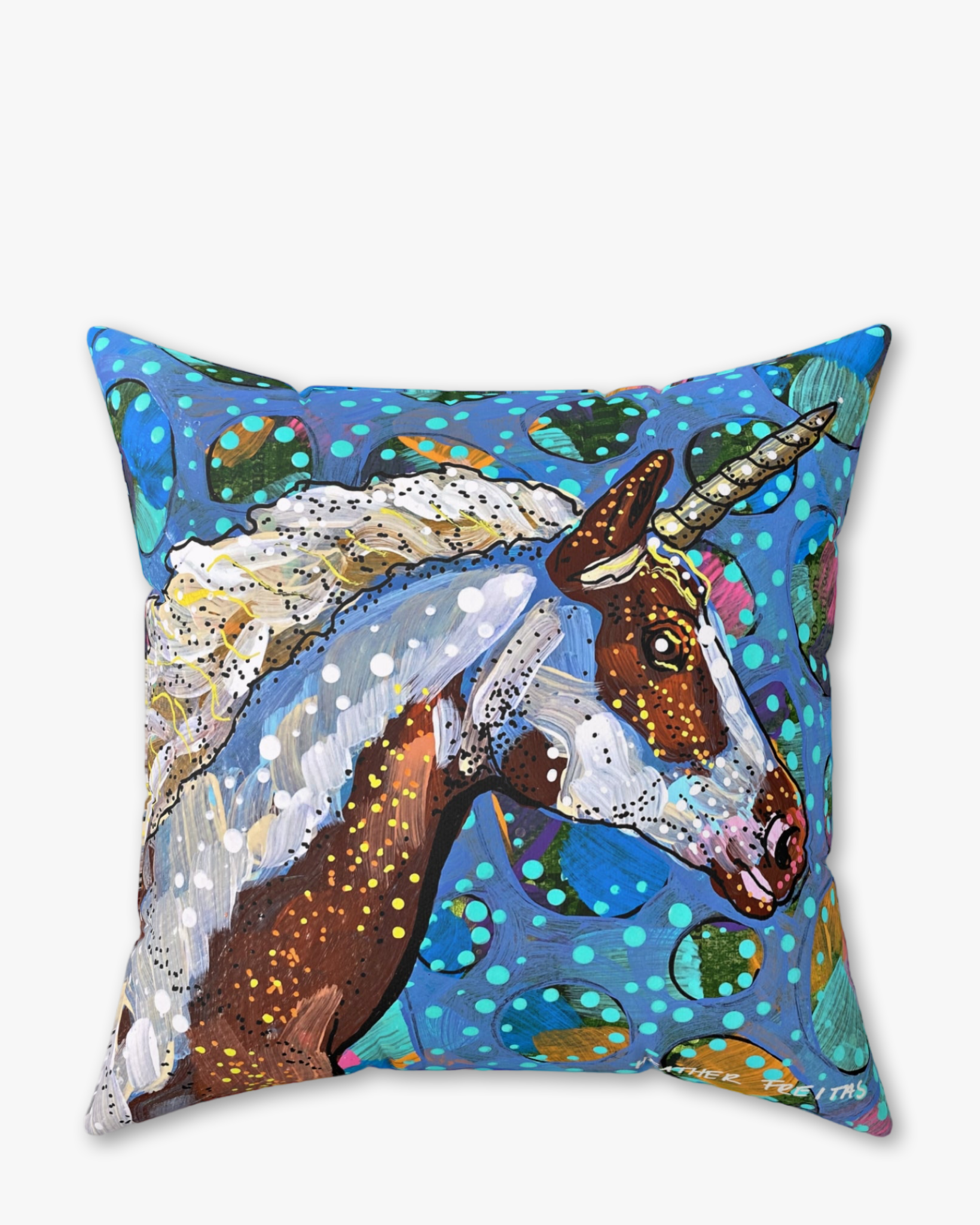 Painted Unicorn Faux Suede Pillow