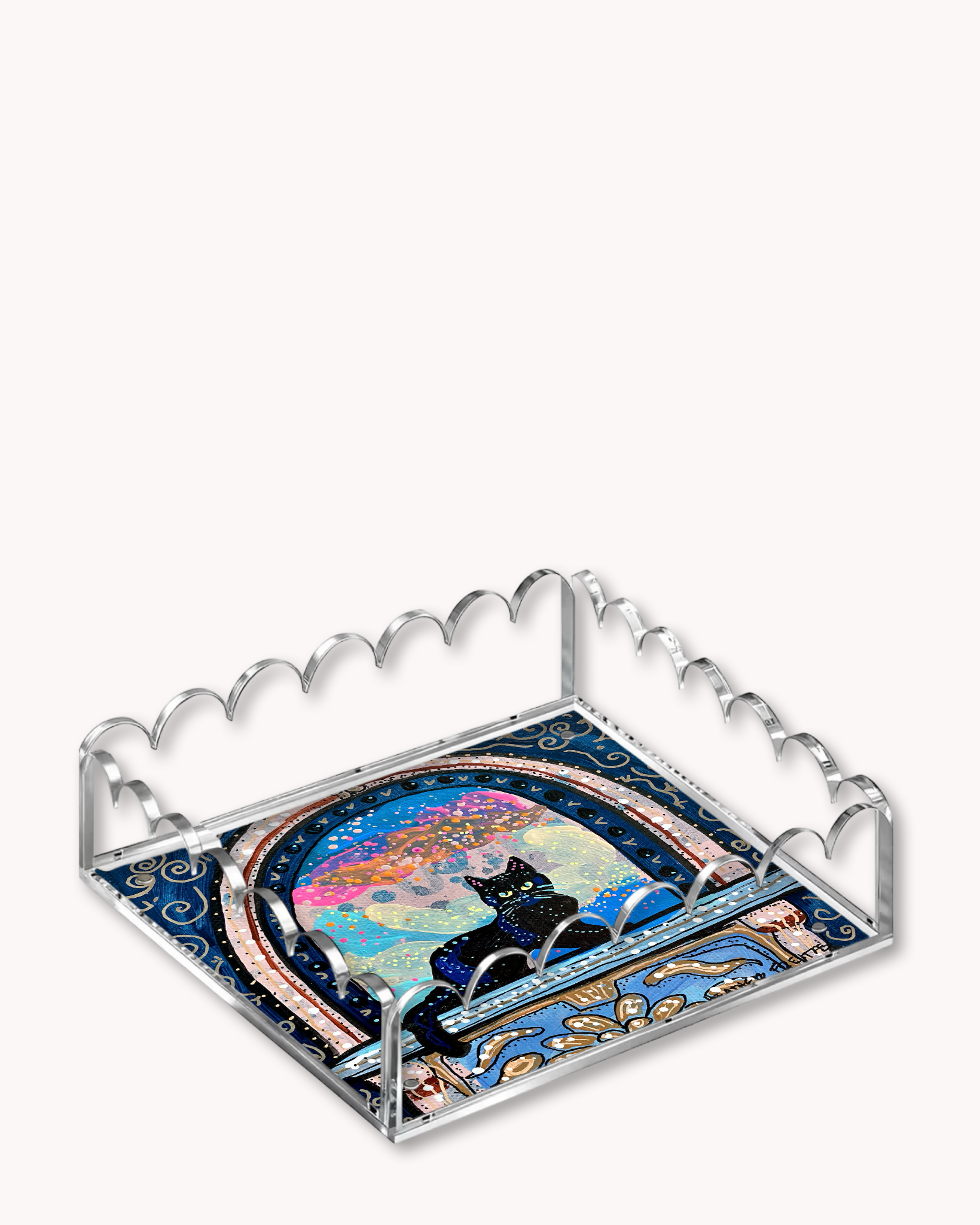 Black Cat In Archway Acrylic Tray
