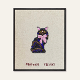 Black Cat With Bow Beaded Wall Art
