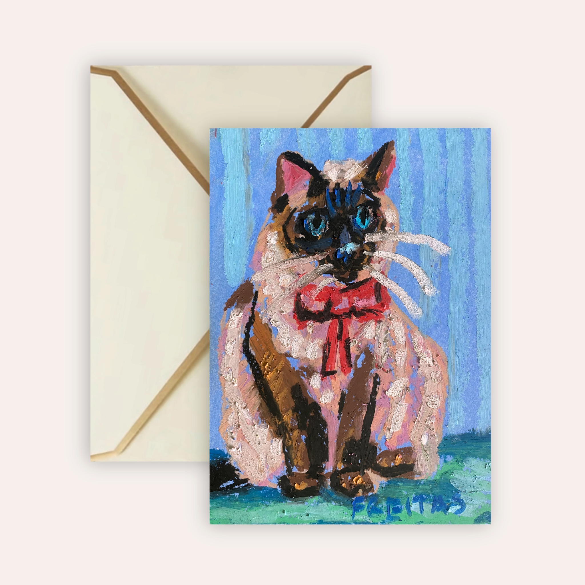 Seal Point Cat With Bow Fine Art Greeting Card
