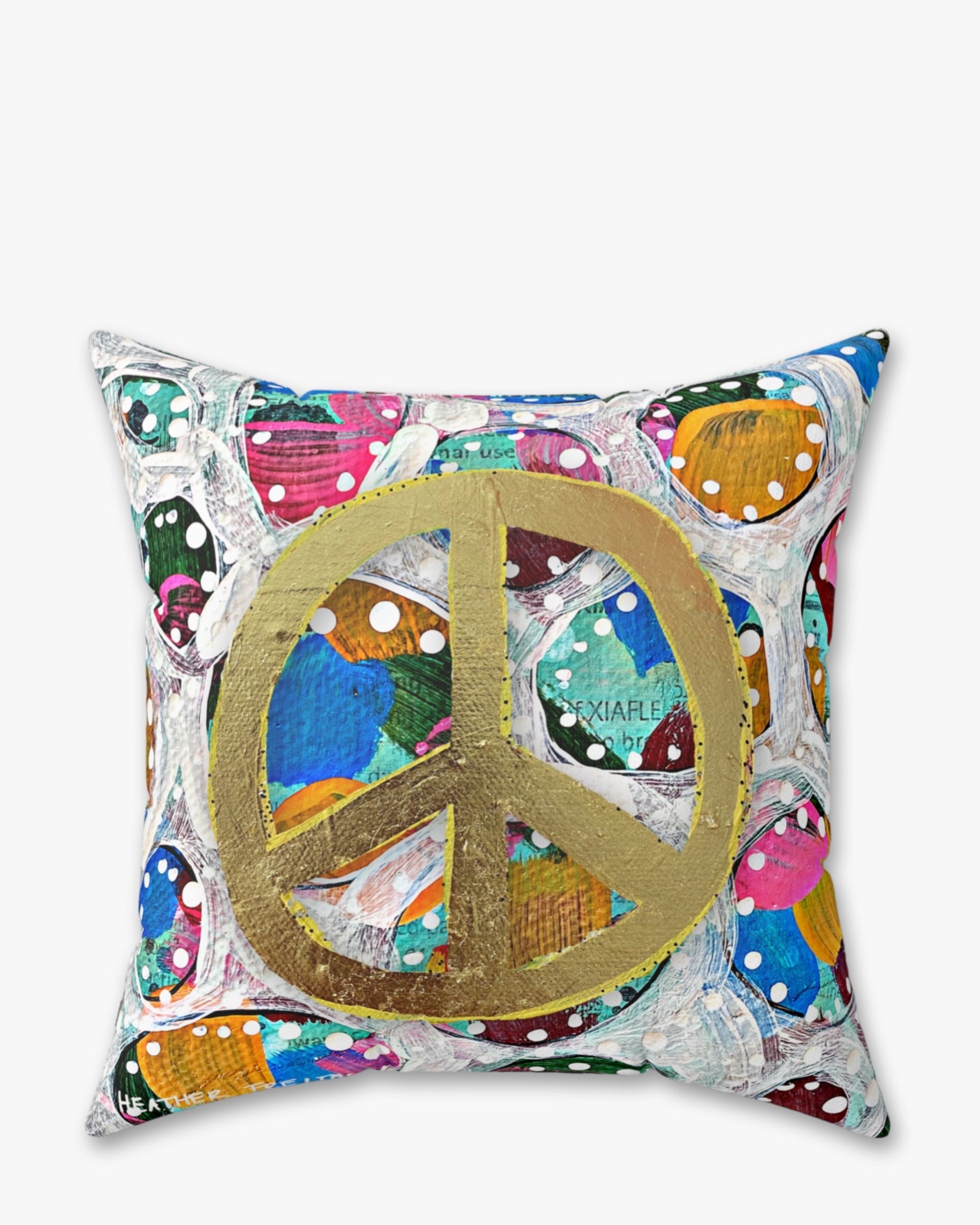 Gold Glam Peace Sign Faux Suede Pillow