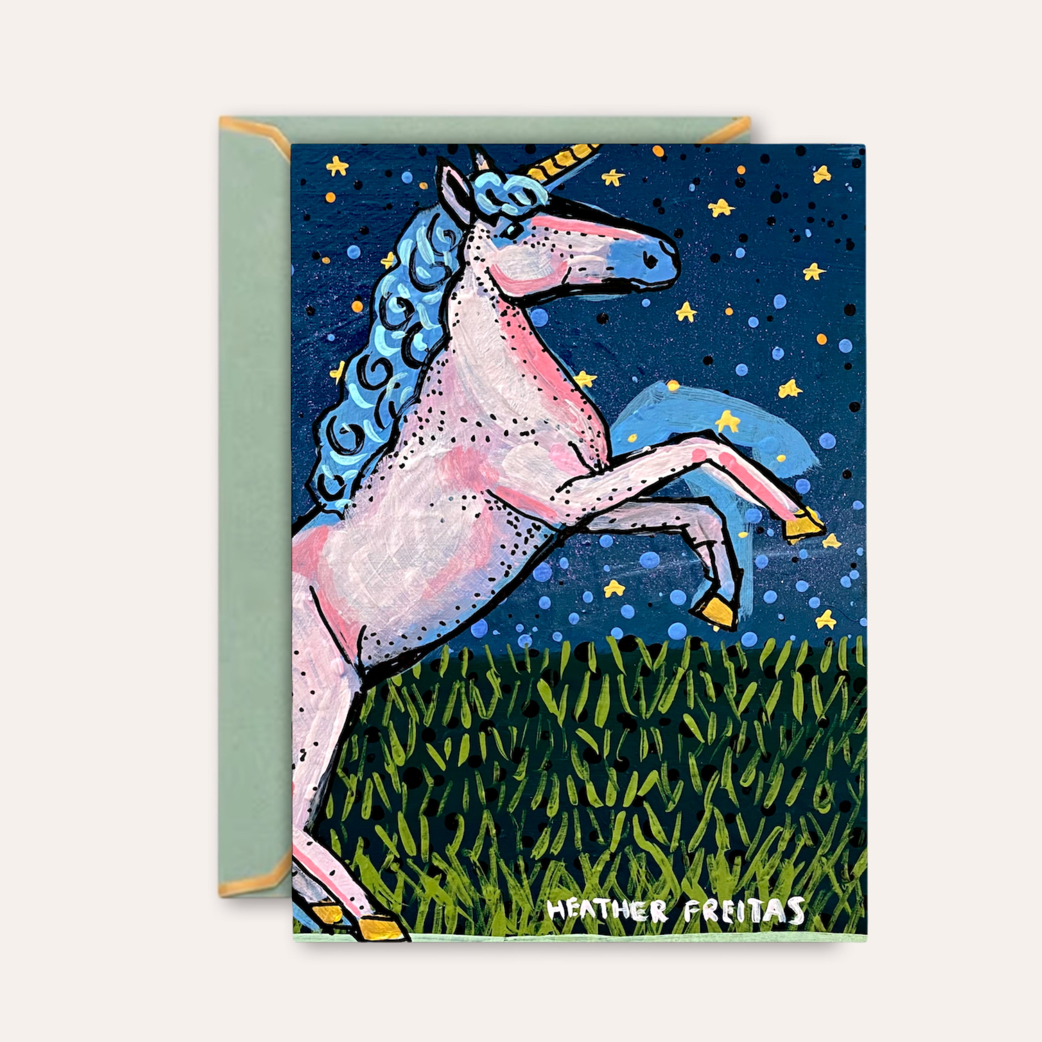 Pink Unicorn Starry Night Fine Art Greeting Card