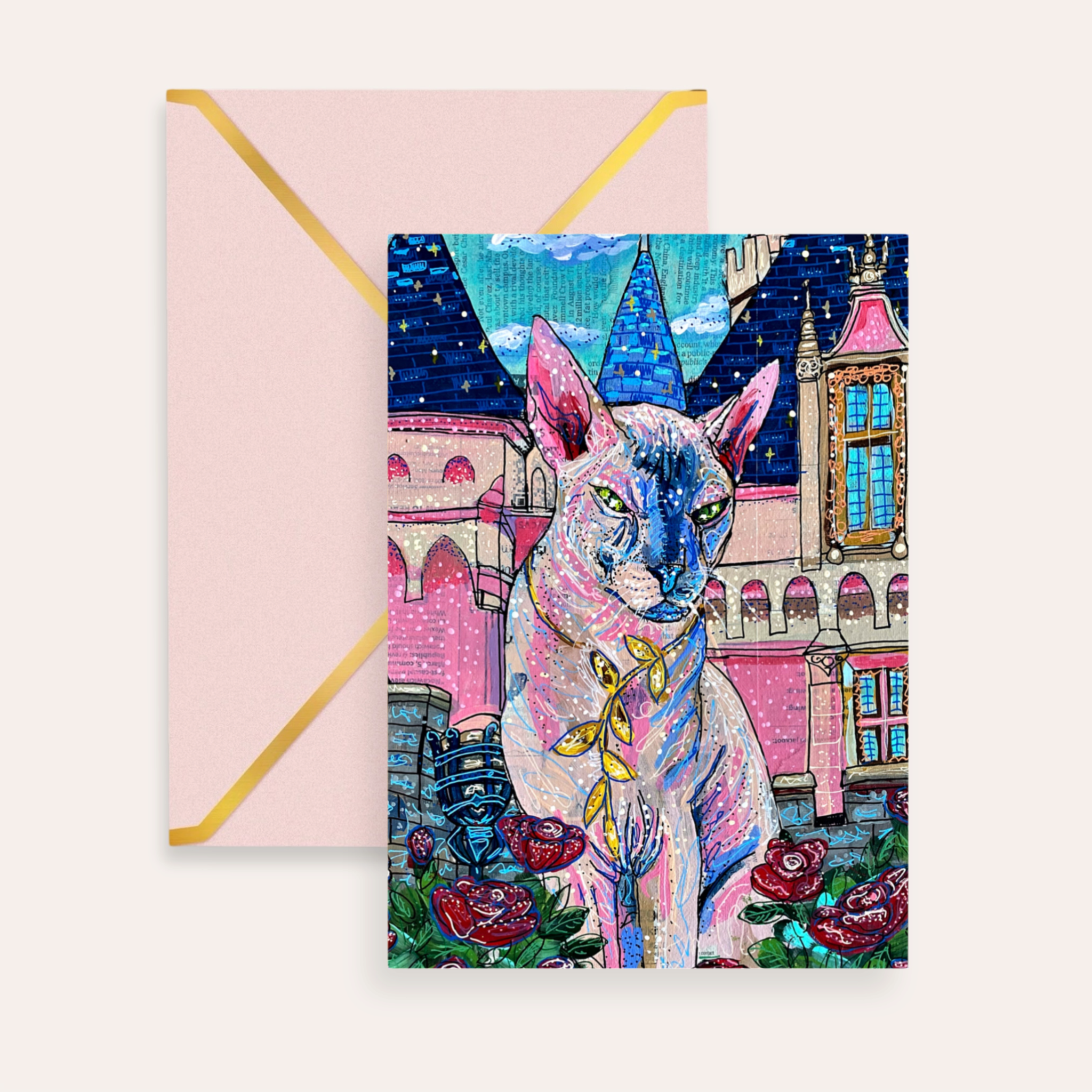 Minx Castle Cat Fine Art Greeting Card